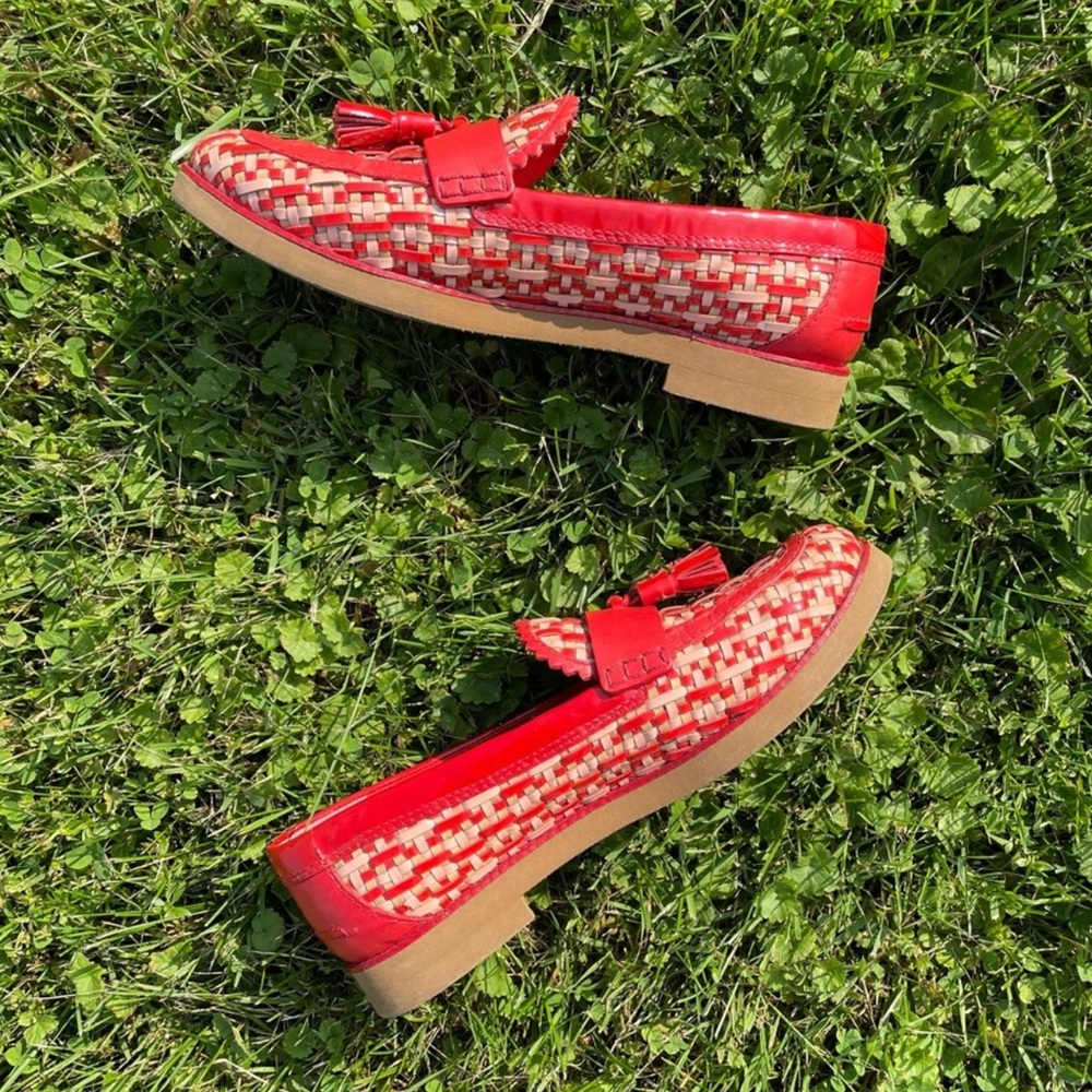 Tory Burch Red and Tan Woven Loafers - Picture 2 of 8